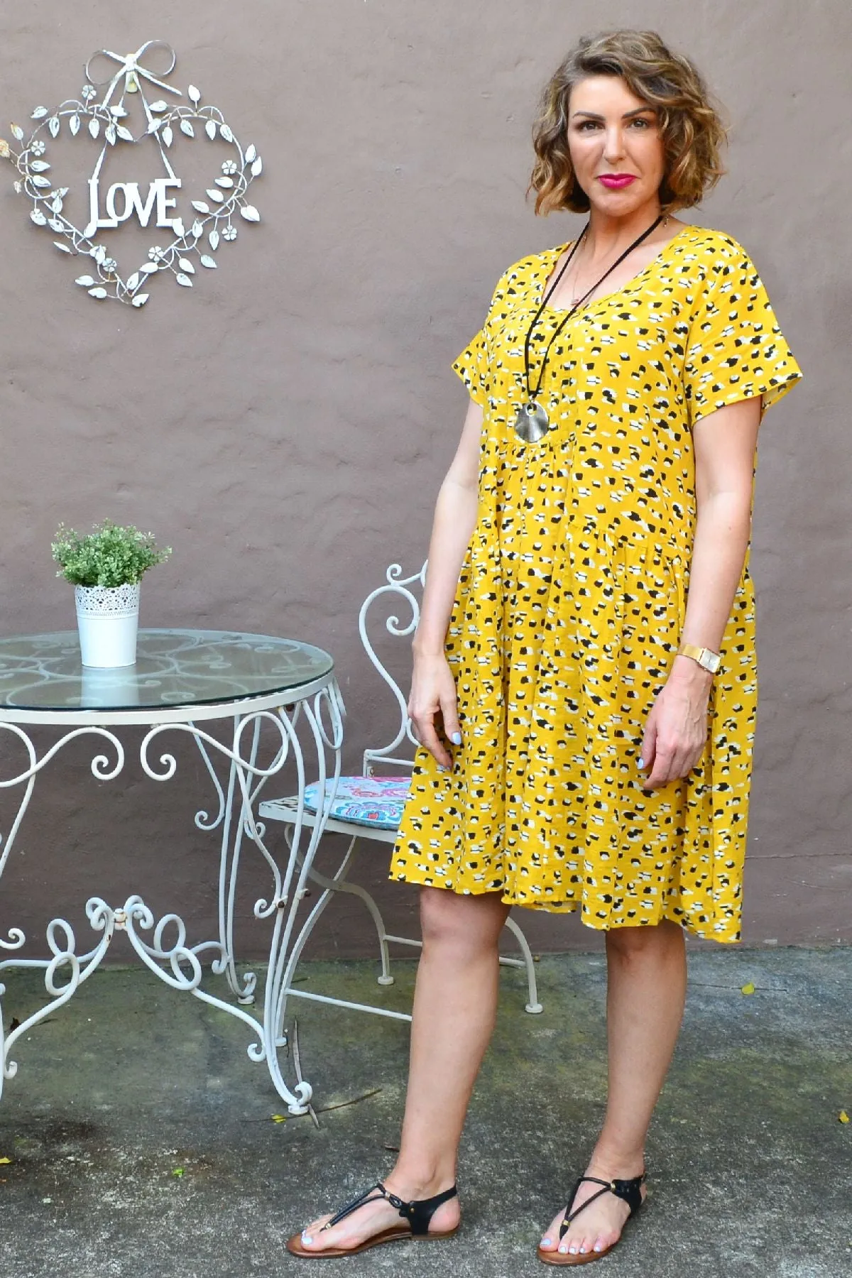 Mustard Peasant Tunic Dress