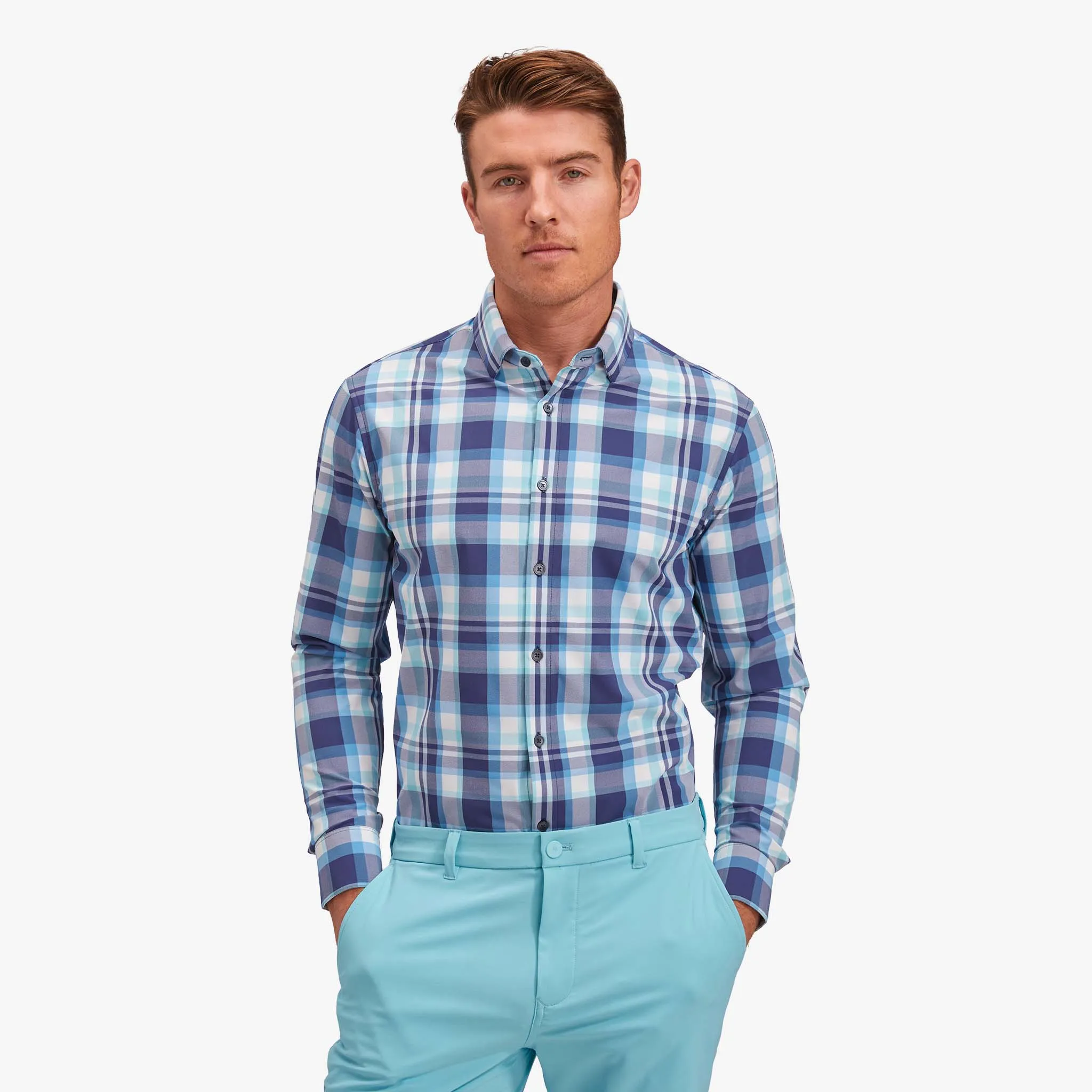 Navy Aqua Multi Large Plaid