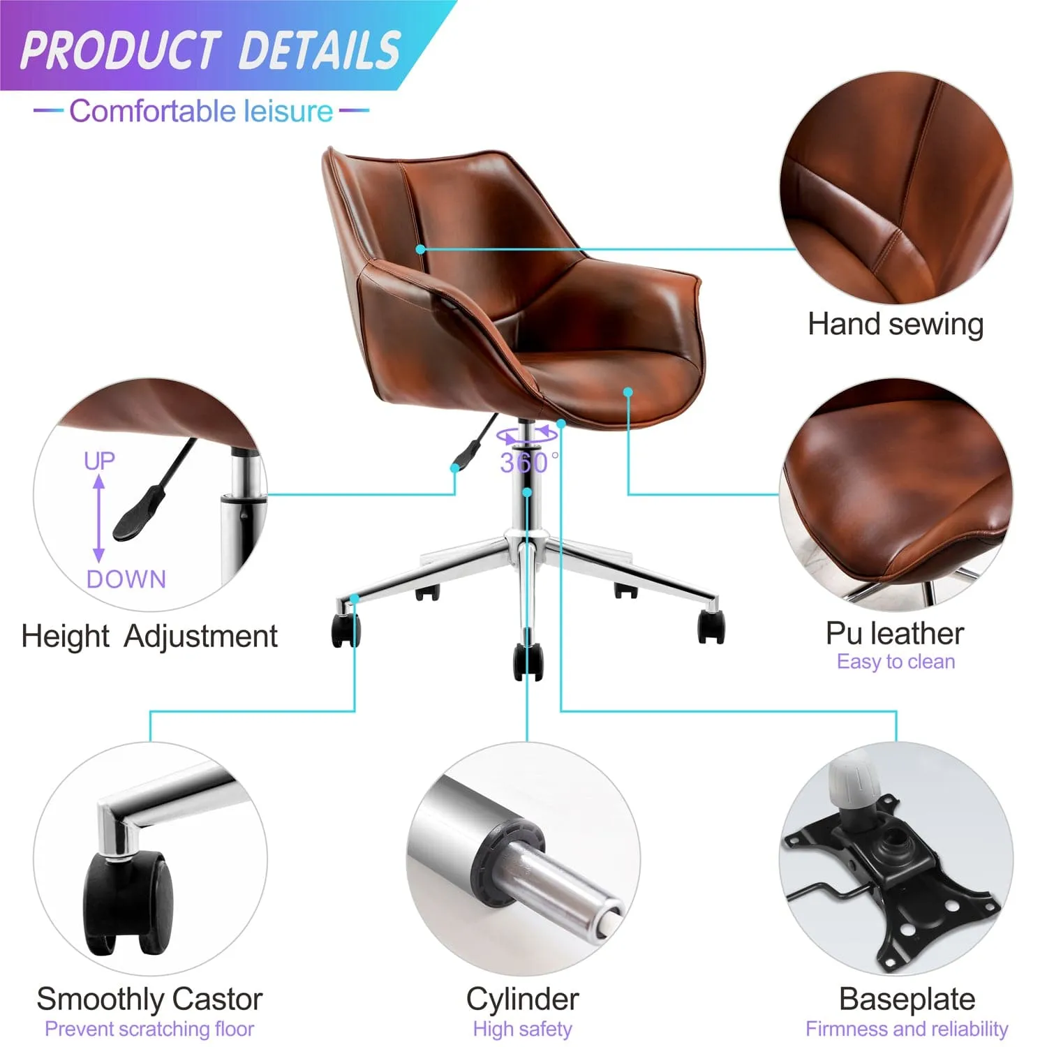 Ovios Office Chair, Faux Leather (Pu) For Home Office