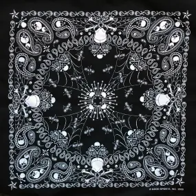 Paisley Western Cotton Bandana in Black with Skulls & Crossbones