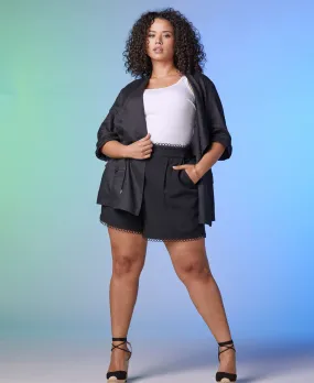 Plus Size Linen Drape Front Jacket