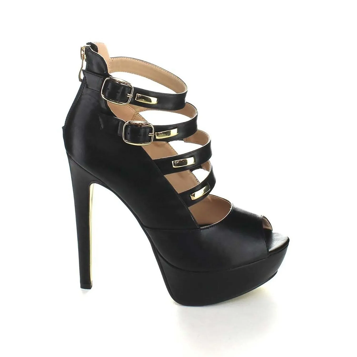 Queen Waris-4 Women's Peep Toe Stiletto High Heel Pumps Black