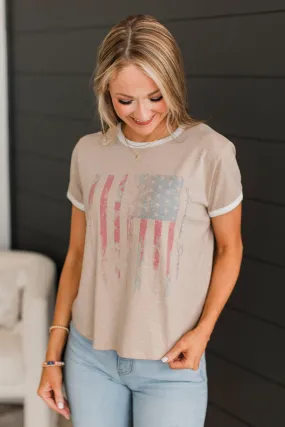 "American Dream" Graphic Top- Taupe