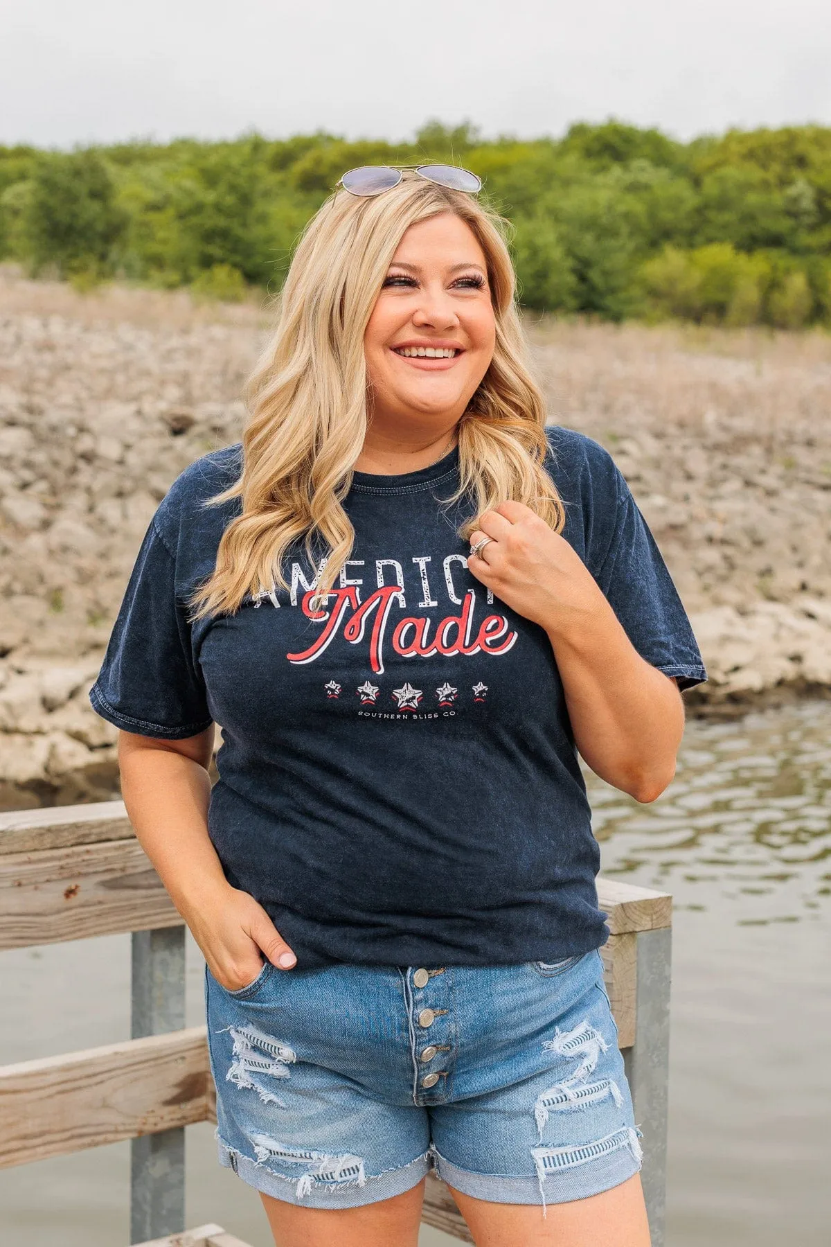 "American Made" Faded Graphic Tee- Navy