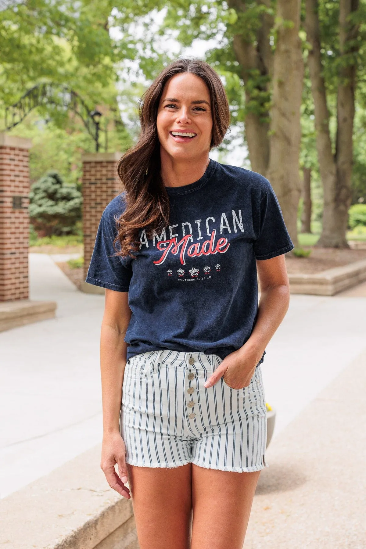 "American Made" Faded Graphic Tee- Navy