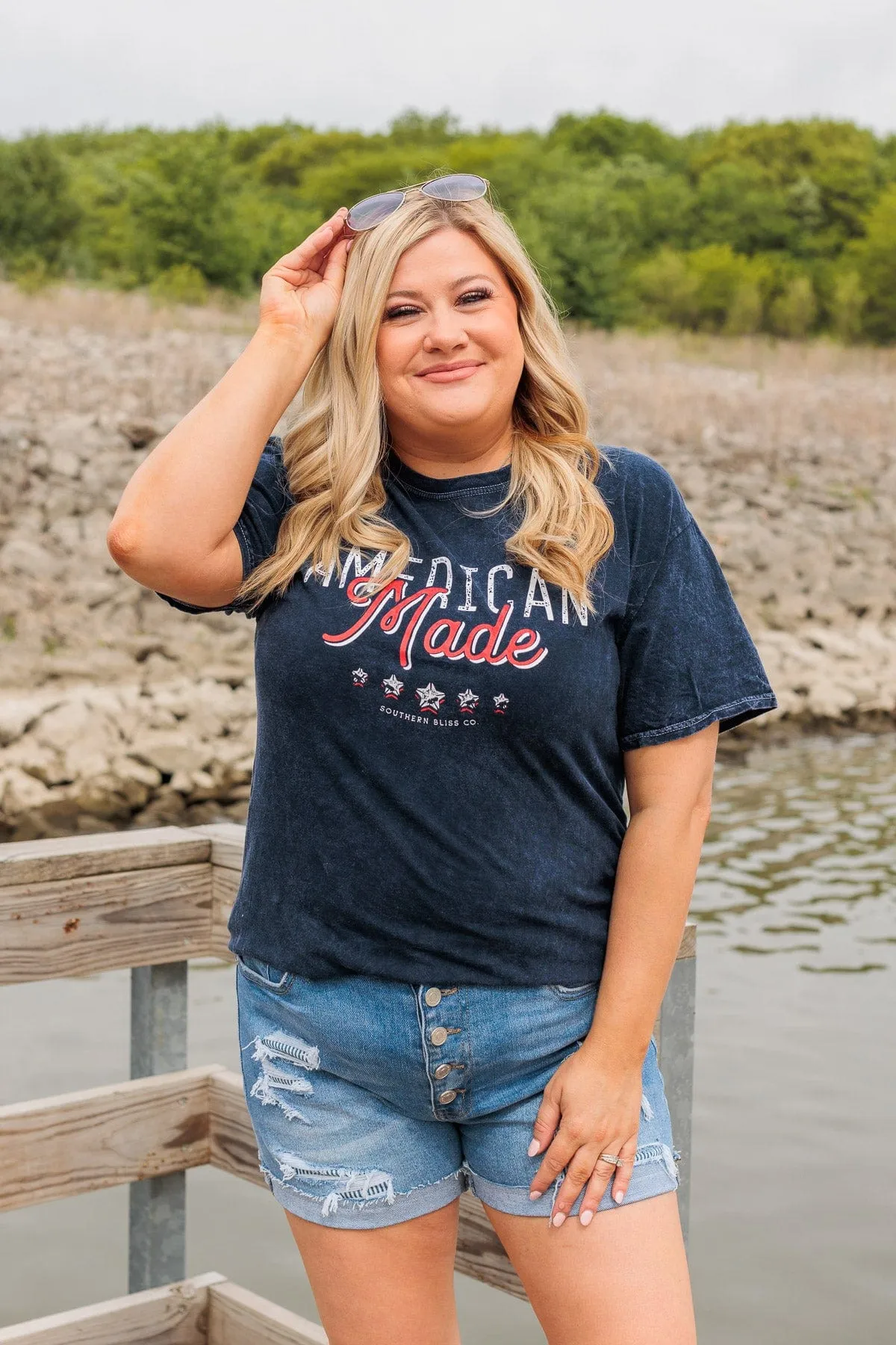 "American Made" Faded Graphic Tee- Navy