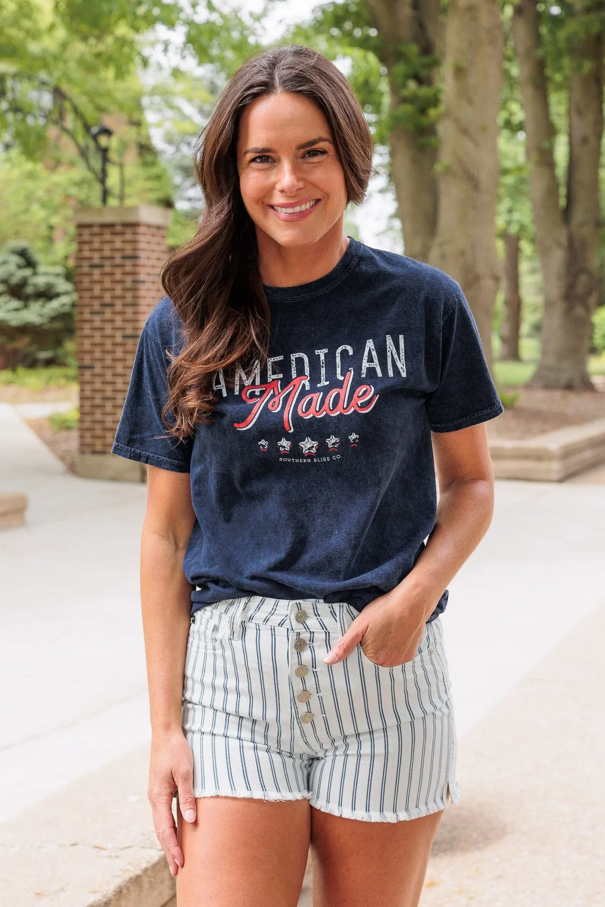 "American Made" Faded Graphic Tee- Navy