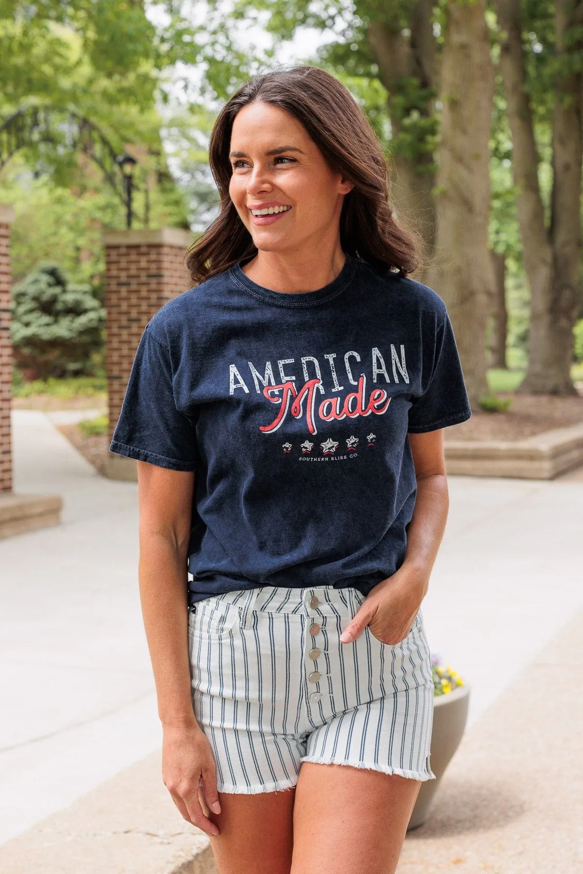 "American Made" Faded Graphic Tee- Navy