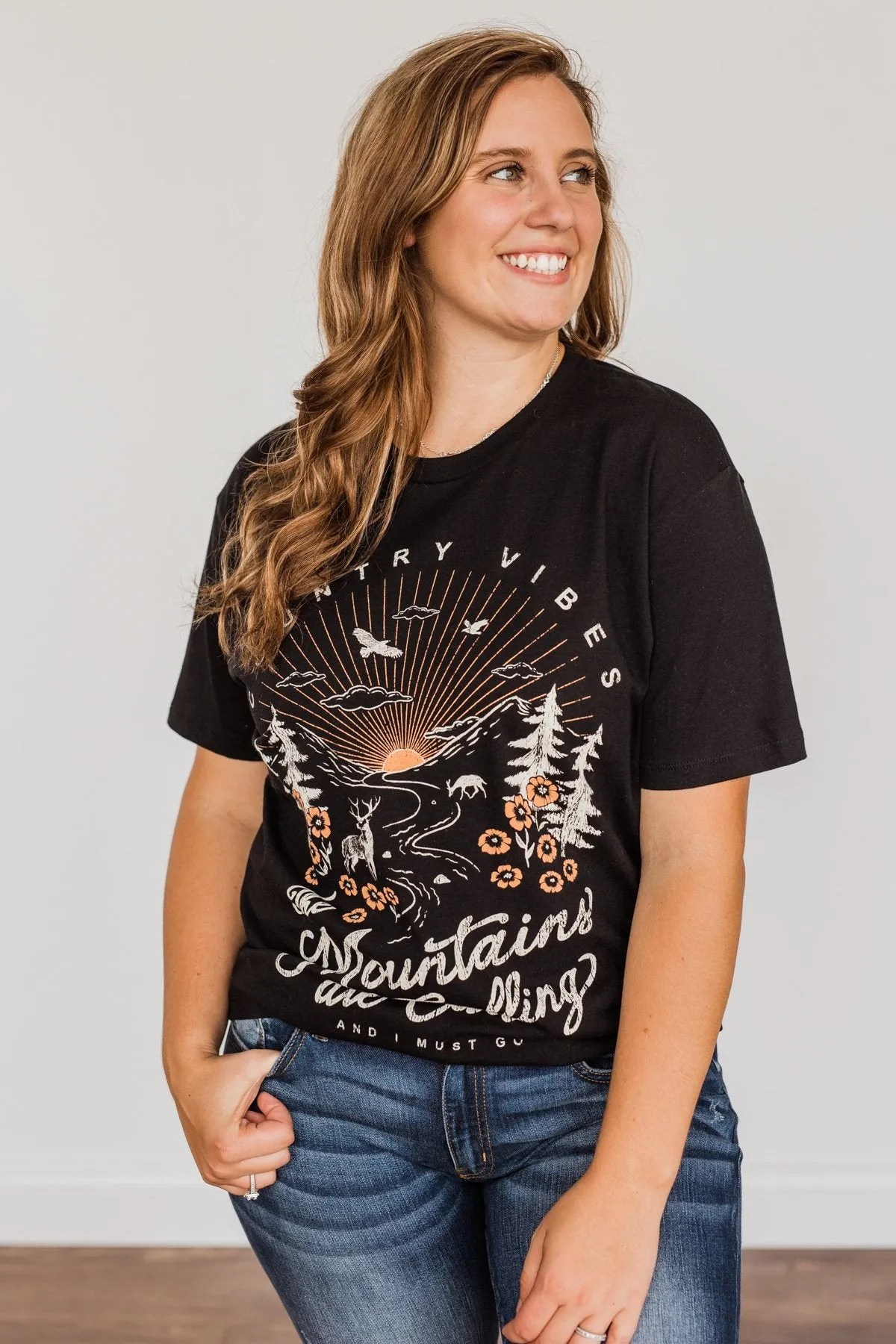 "Country Vibes" Graphic Tee- Black