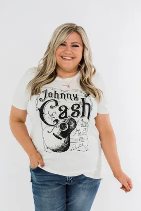 "Johnny Cash" Distressed Graphic Top- Off White