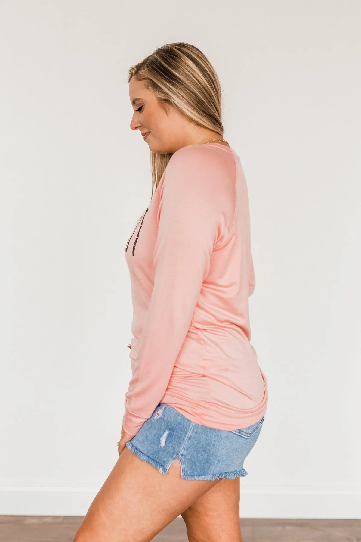 "Midwest" Long Sleeve Graphic Top- Light Pink