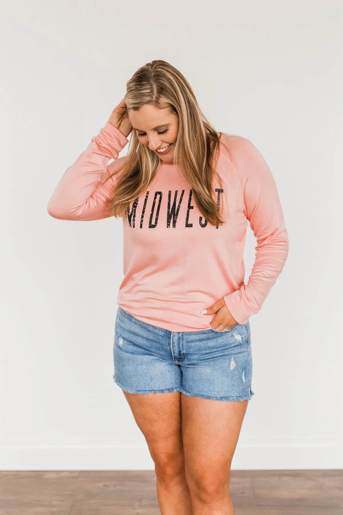 "Midwest" Long Sleeve Graphic Top- Light Pink