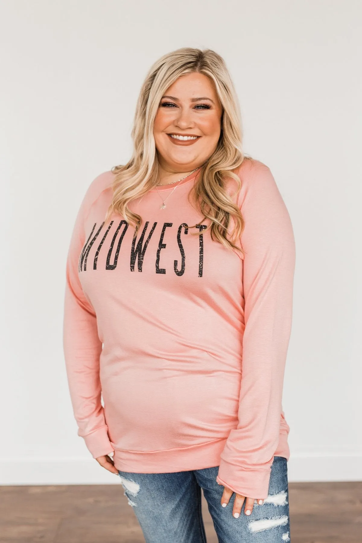 "Midwest" Long Sleeve Graphic Top- Light Pink