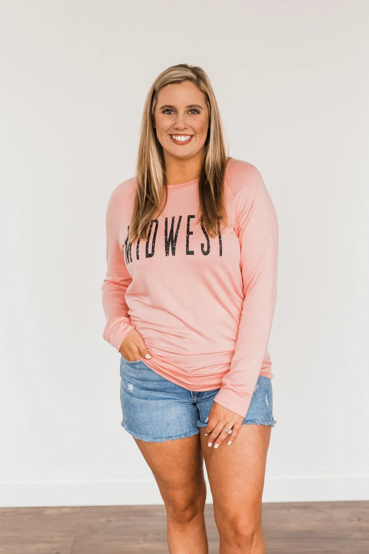 "Midwest" Long Sleeve Graphic Top- Light Pink