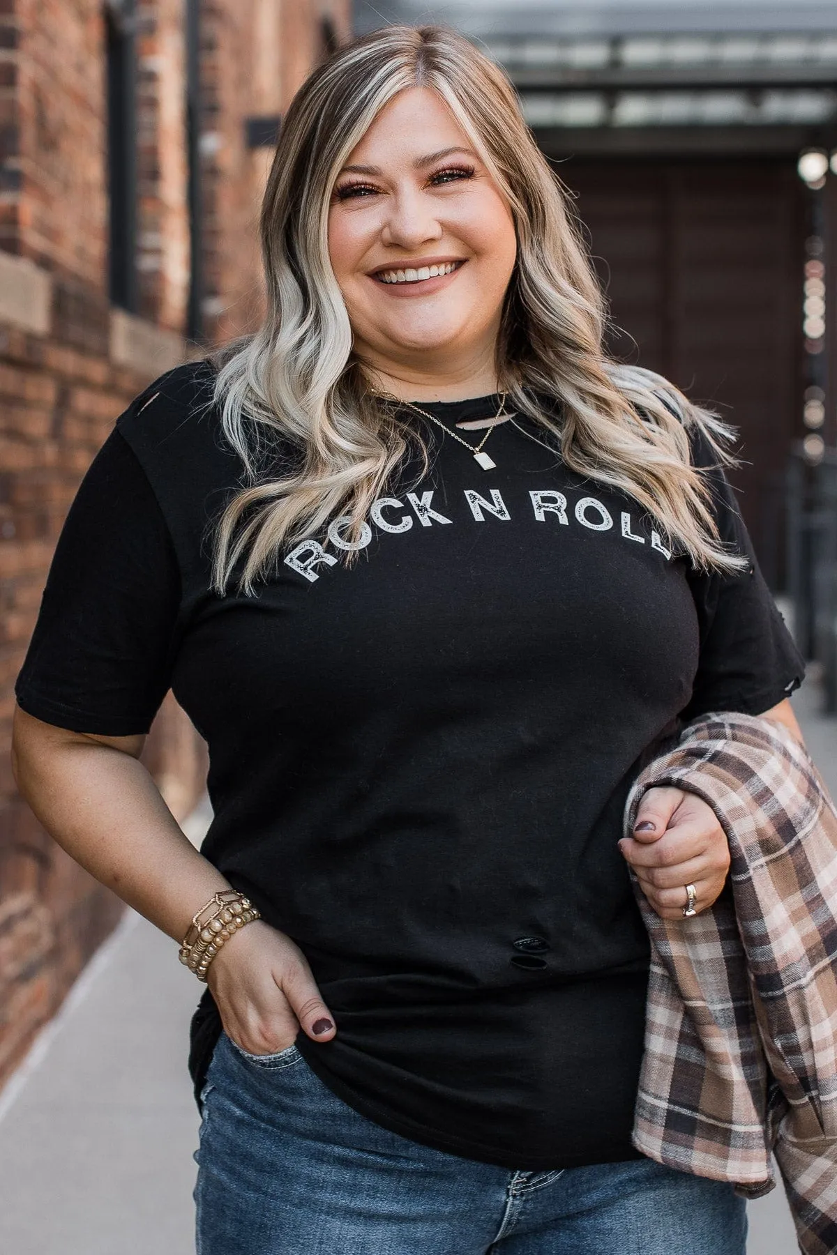 "Rock N Roll" Distressed Graphic Tee- Black