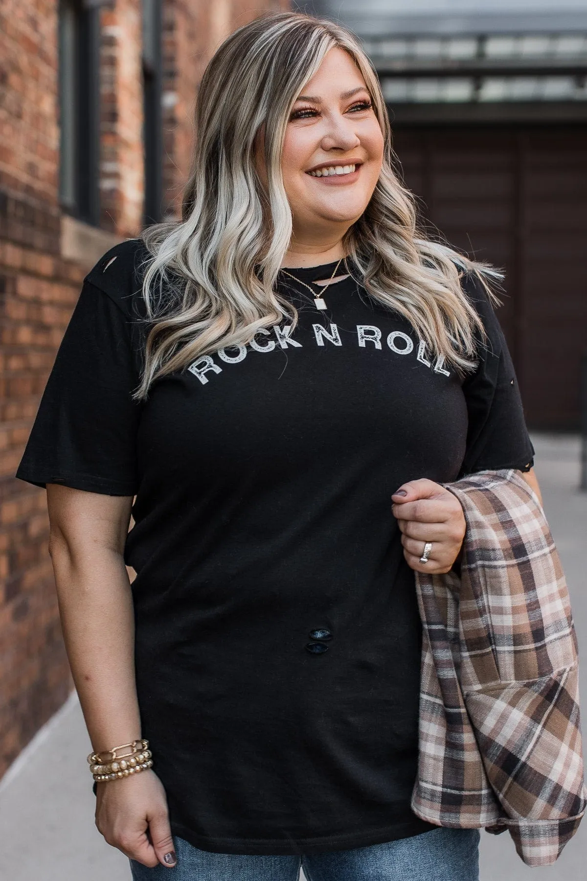 "Rock N Roll" Distressed Graphic Tee- Black