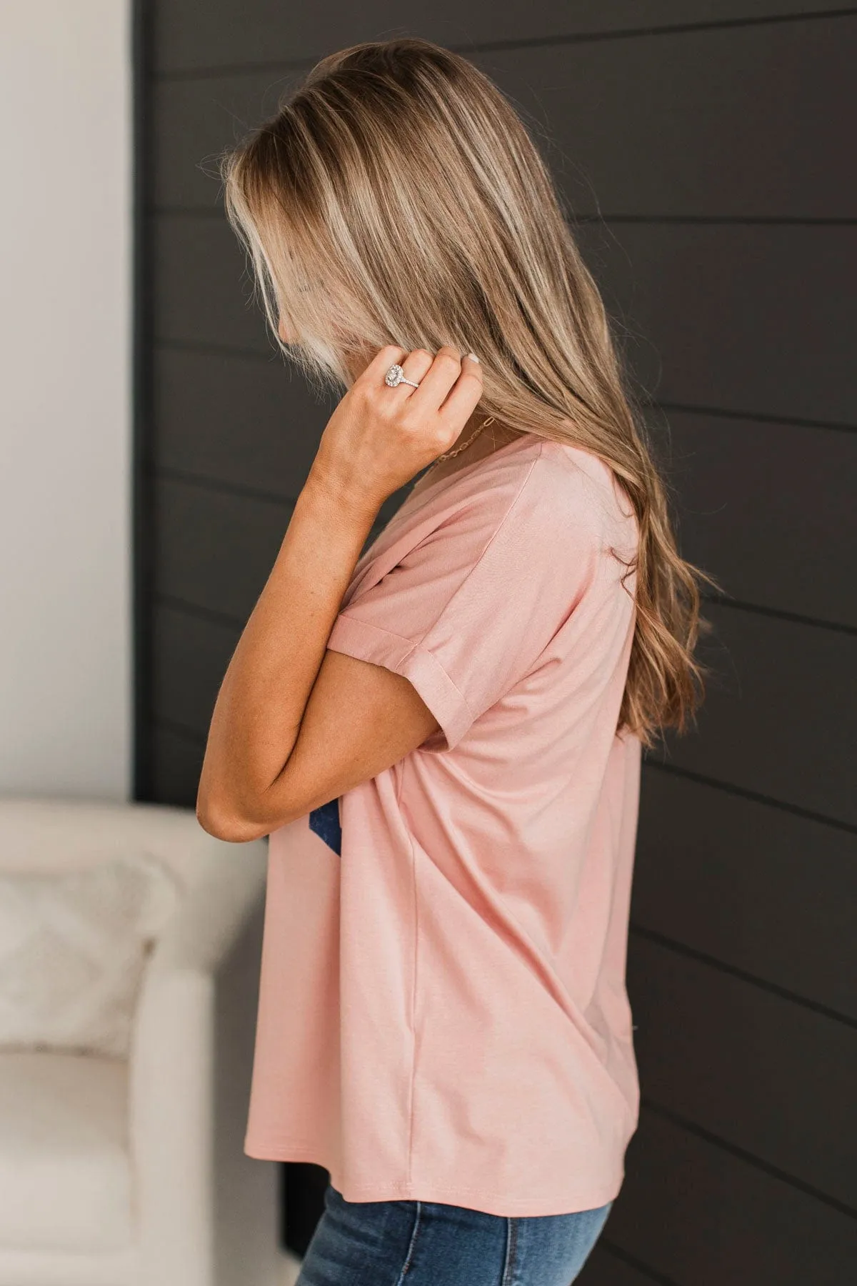 "USA" V-Neck Top- Dusty Pink