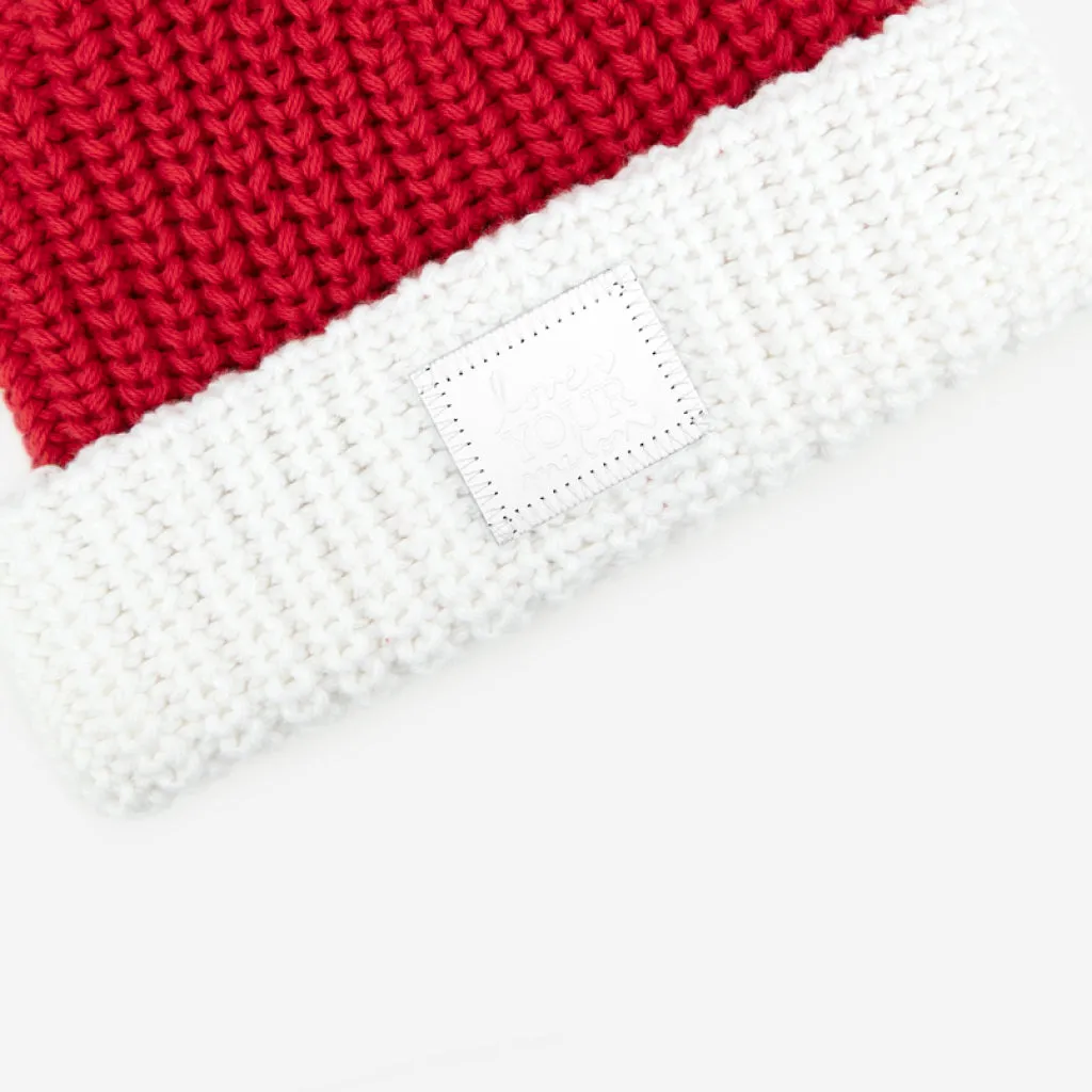 Red and White Santa Baby Pom Beanie