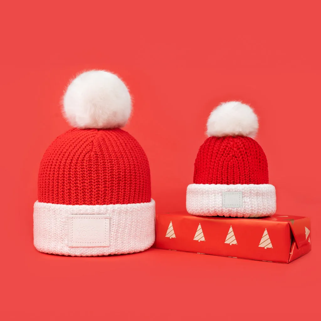 Red and White Santa Baby Pom Beanie