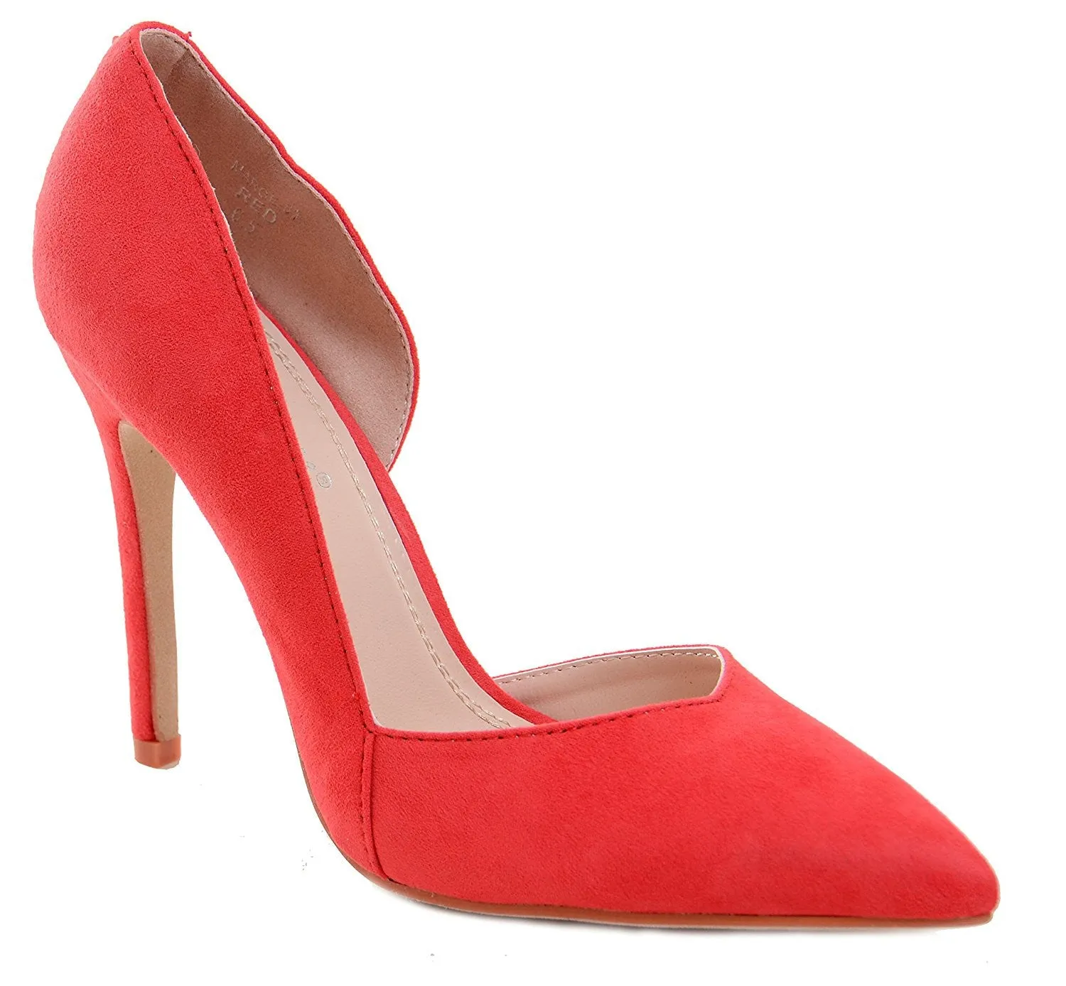 Red D'Orsay Pointy Toe Vegan Suede Women's Rockabilly Pump