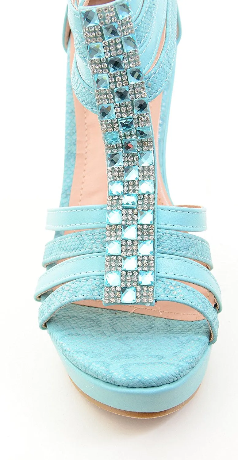 Rhinestone Gladiator Caged Strappy Platform Women's Wedges