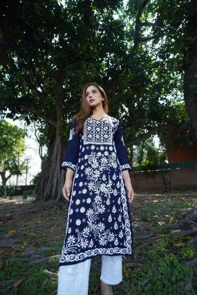 RIA IN HOK Chikankari Stylish Kurti Dark Blue