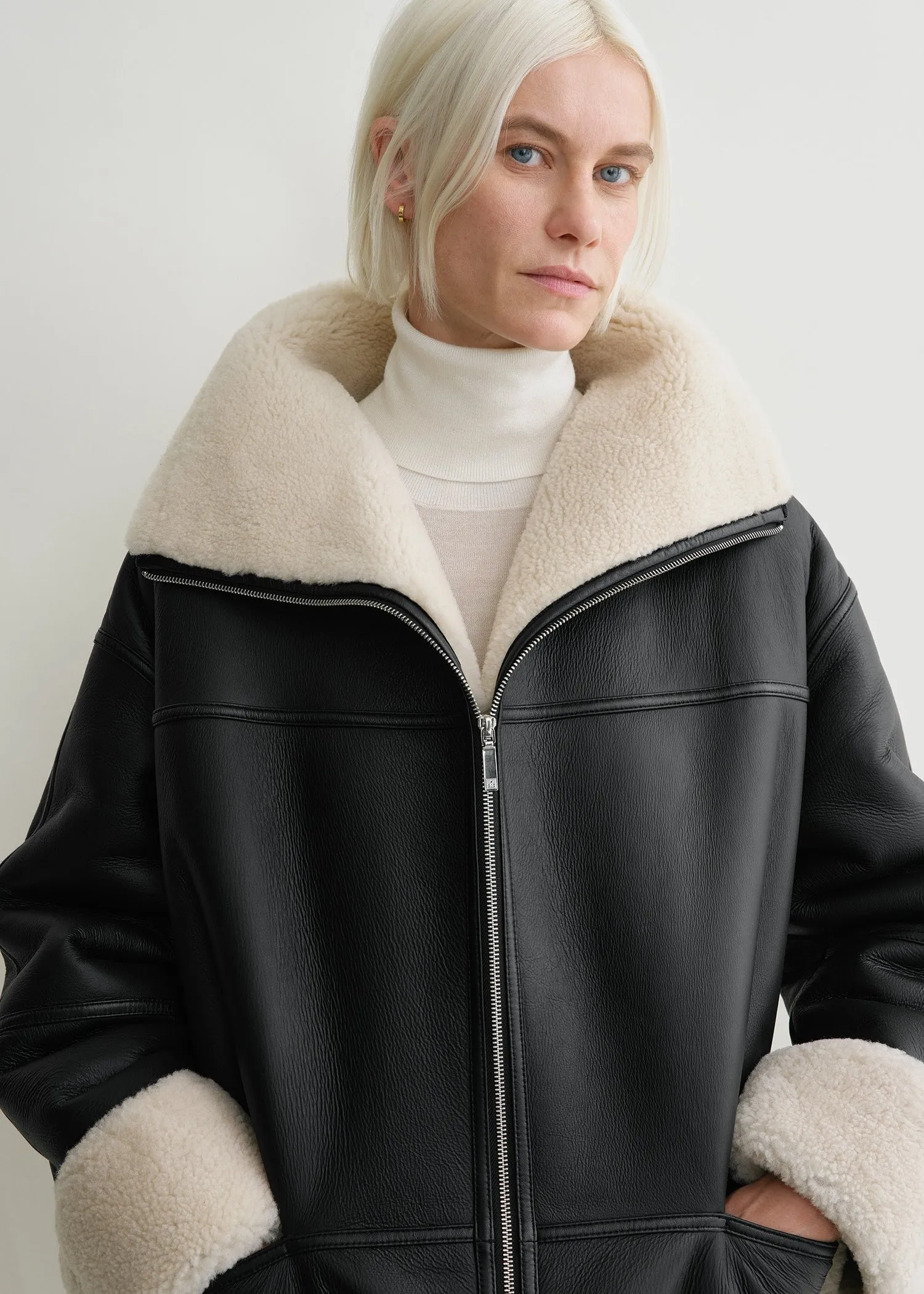 Signature shearling jacket black/off-white