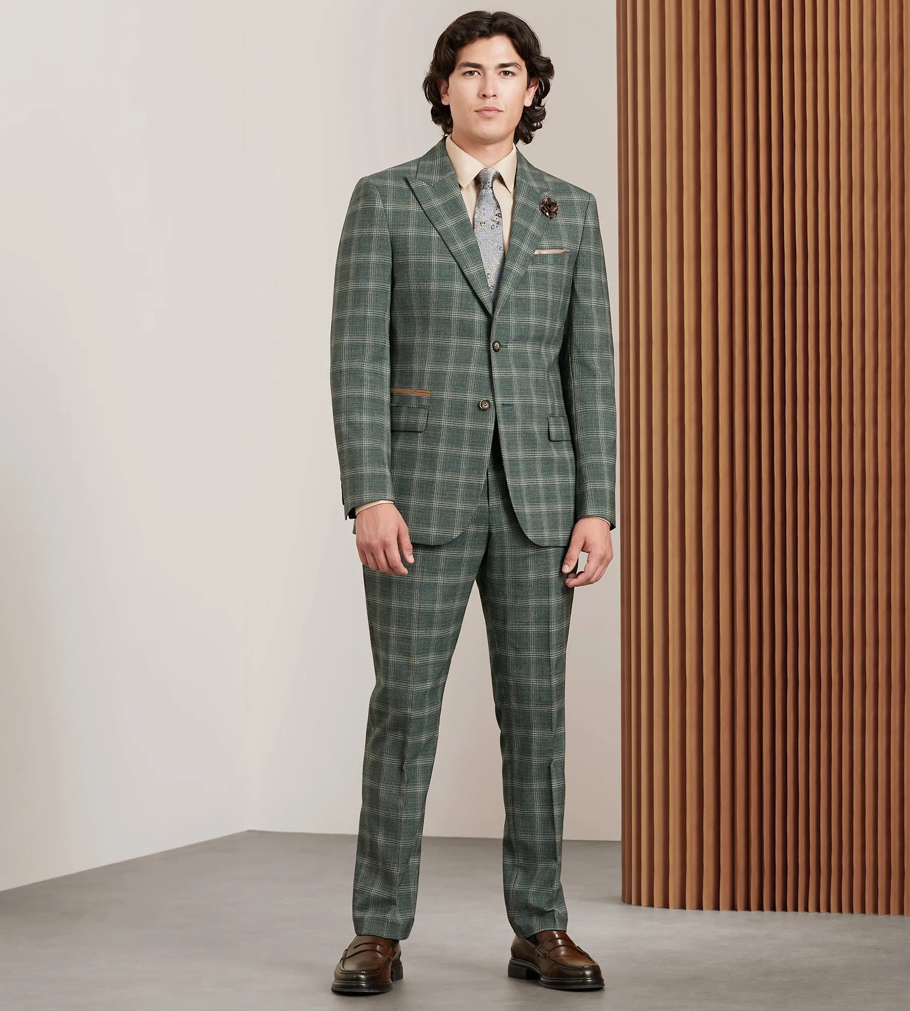 Slim Fit Green Plaid Suit Jacket