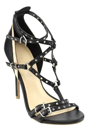 Studded Strappy Ankle Wrapped Stiletto Heel Women's Sandals