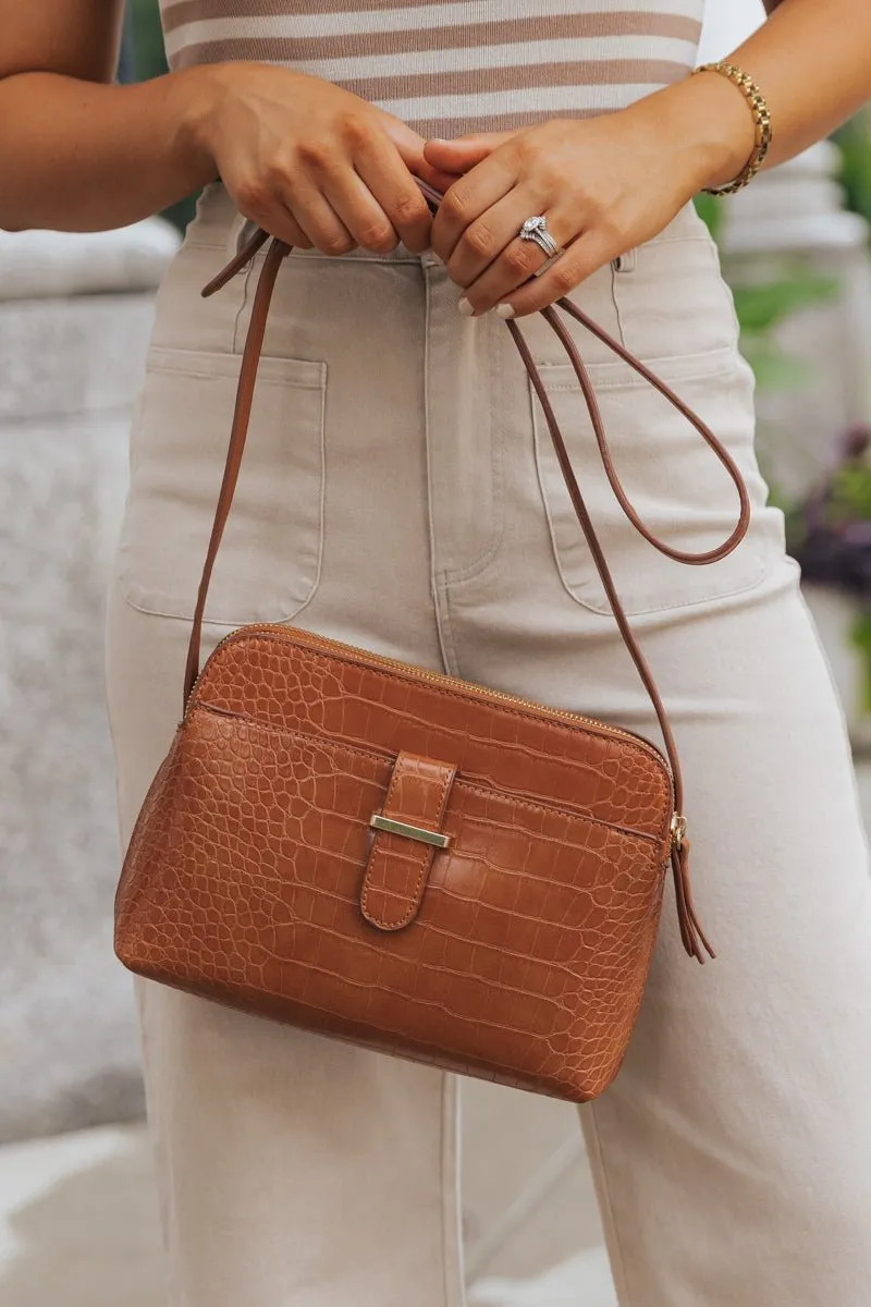 Tan Fern Vegan Leather Crossbody Bag