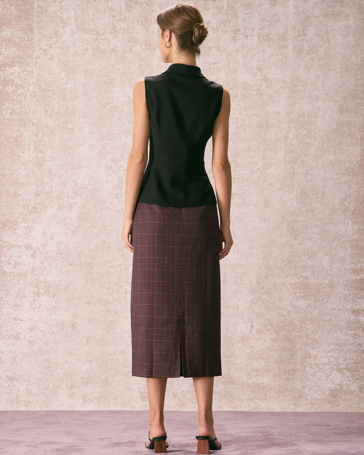 The Coffee High Waisted Plaid Midi Skirt