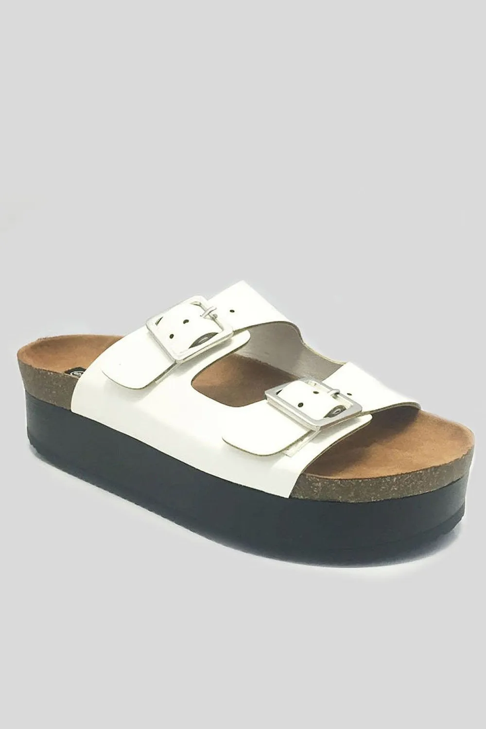 Two Strap Open Toe Footbed Platform Flat Sandal White