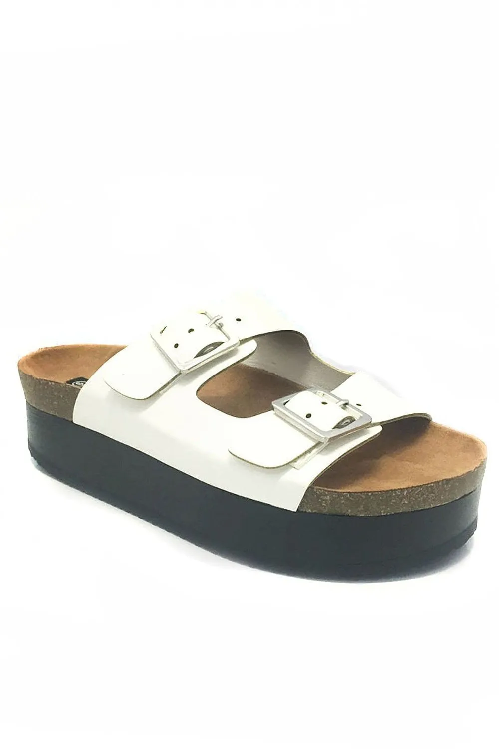 Two Strap Open Toe Footbed Platform Flat Sandal White