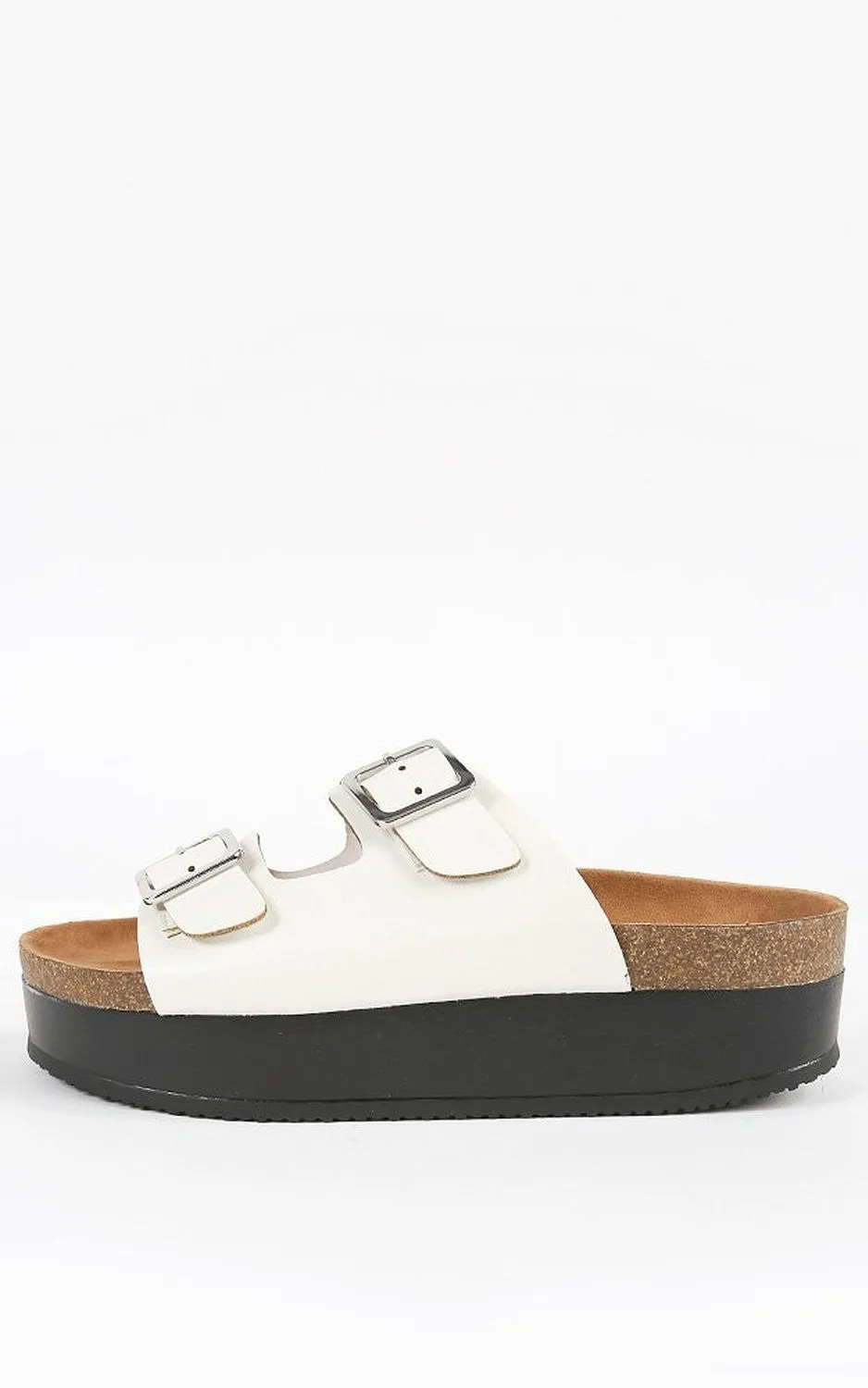 Two Strap Open Toe Footbed Platform Flat Sandal White